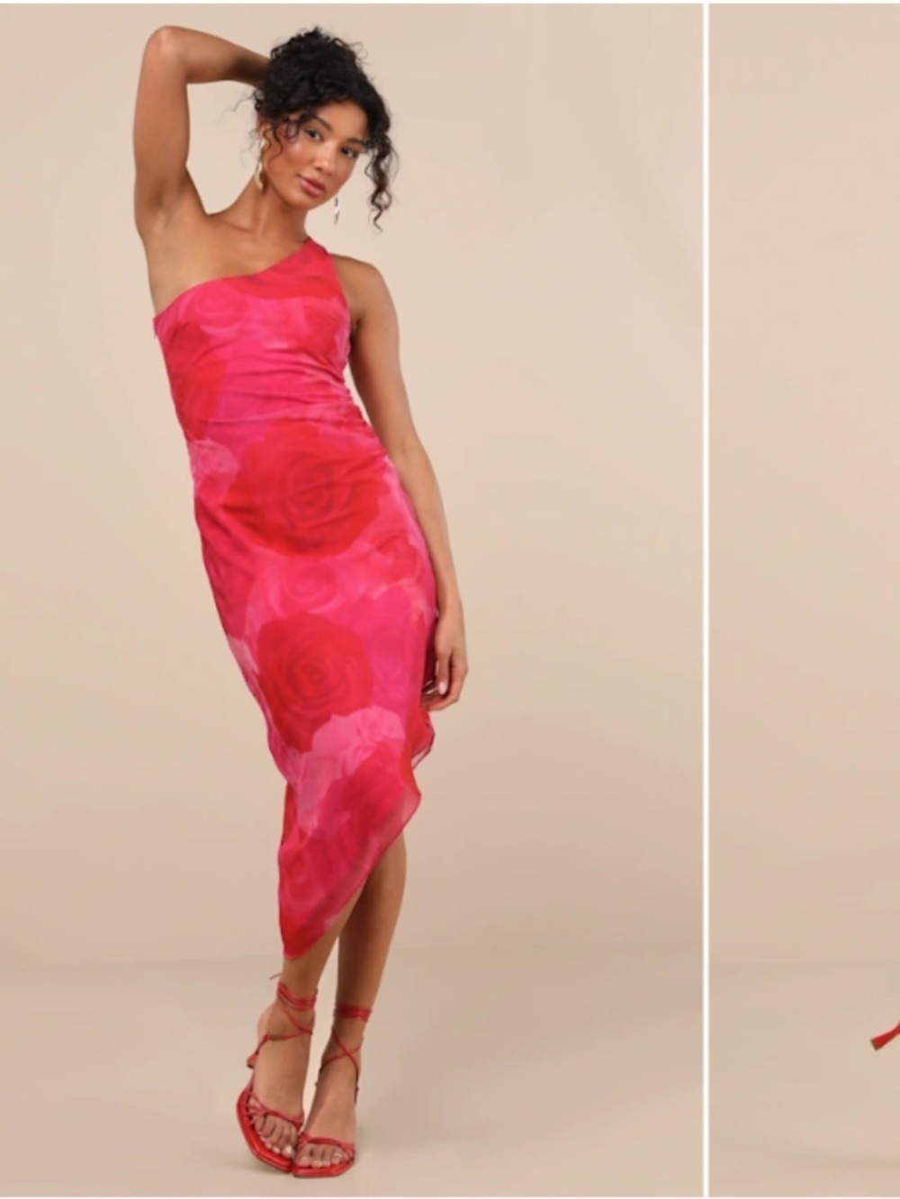 LULUS Prom Wedding Special Event Sexy One Shoulder Floral Tropical Resort Midi